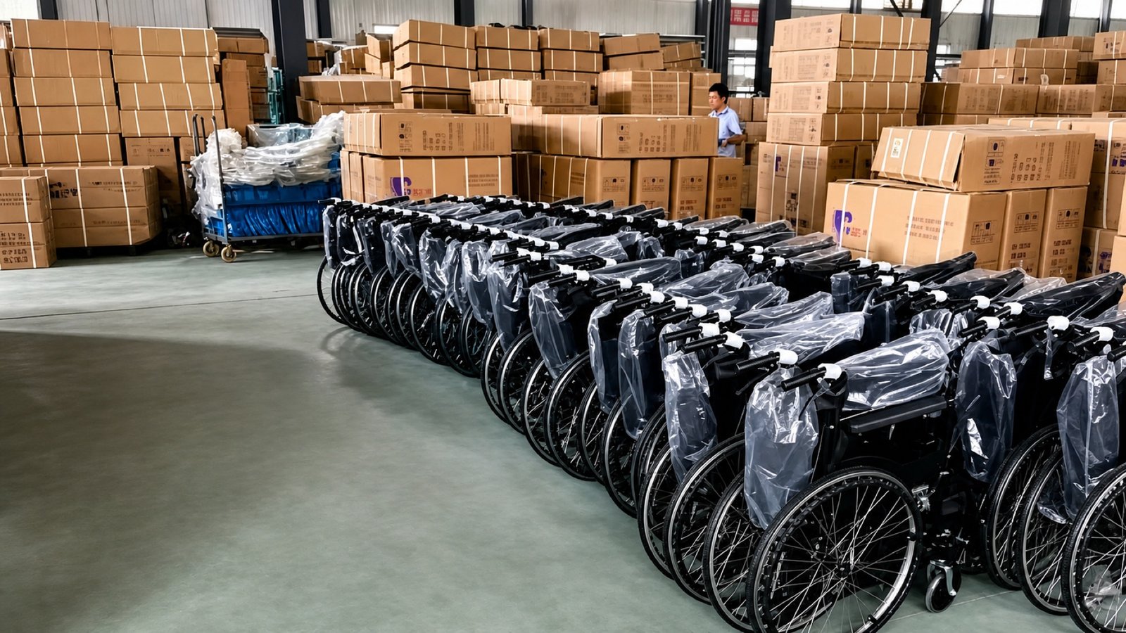 Zone de production de fauteuils roulants préparée pour les demandes commerciales