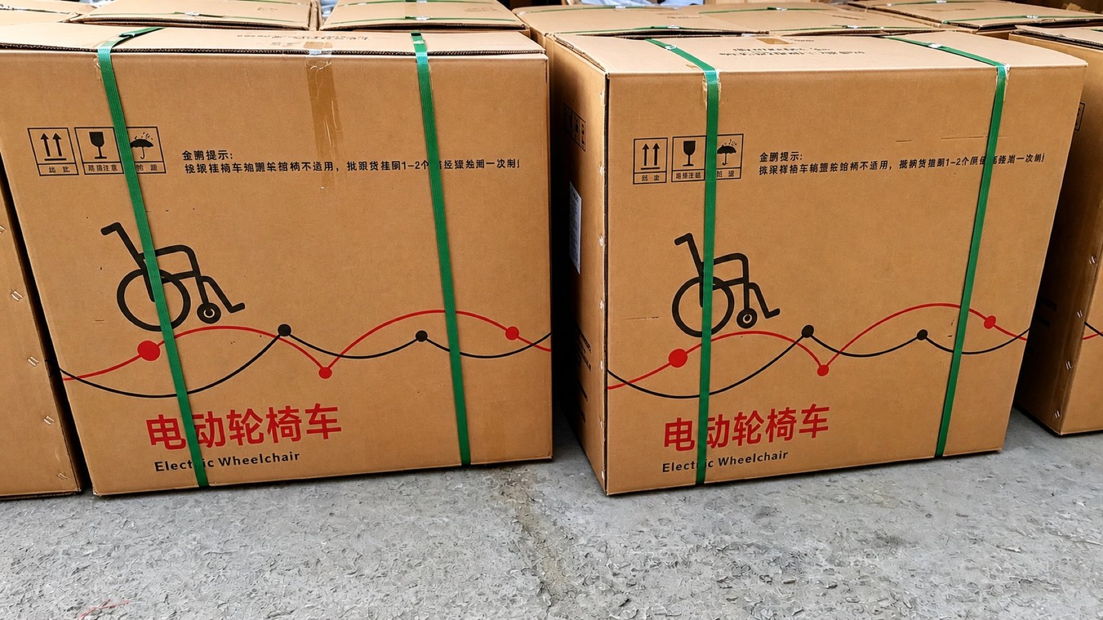 Export wheelchair cartons staged for European and UK orders