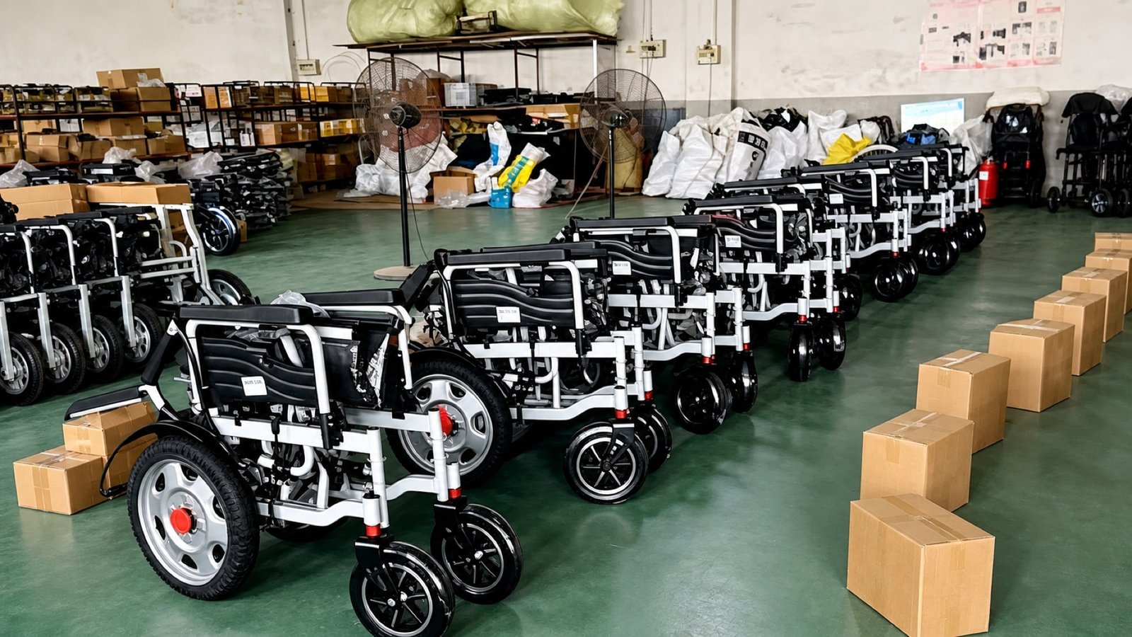 Wheelchairs arranged for model comparison and order review