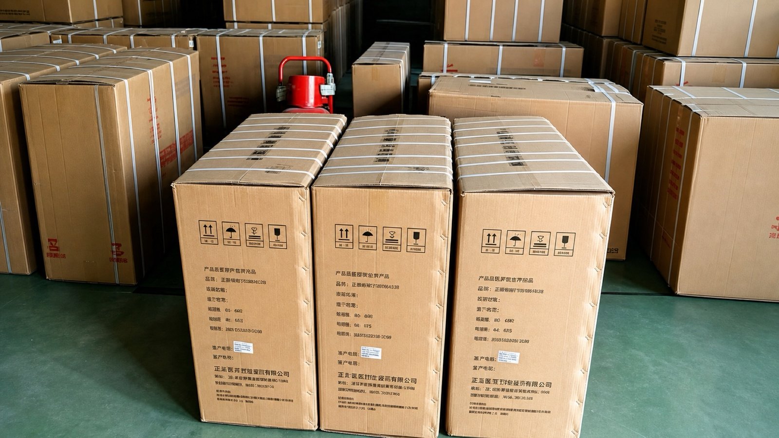 Wheelchair cartons prepared for export shipment